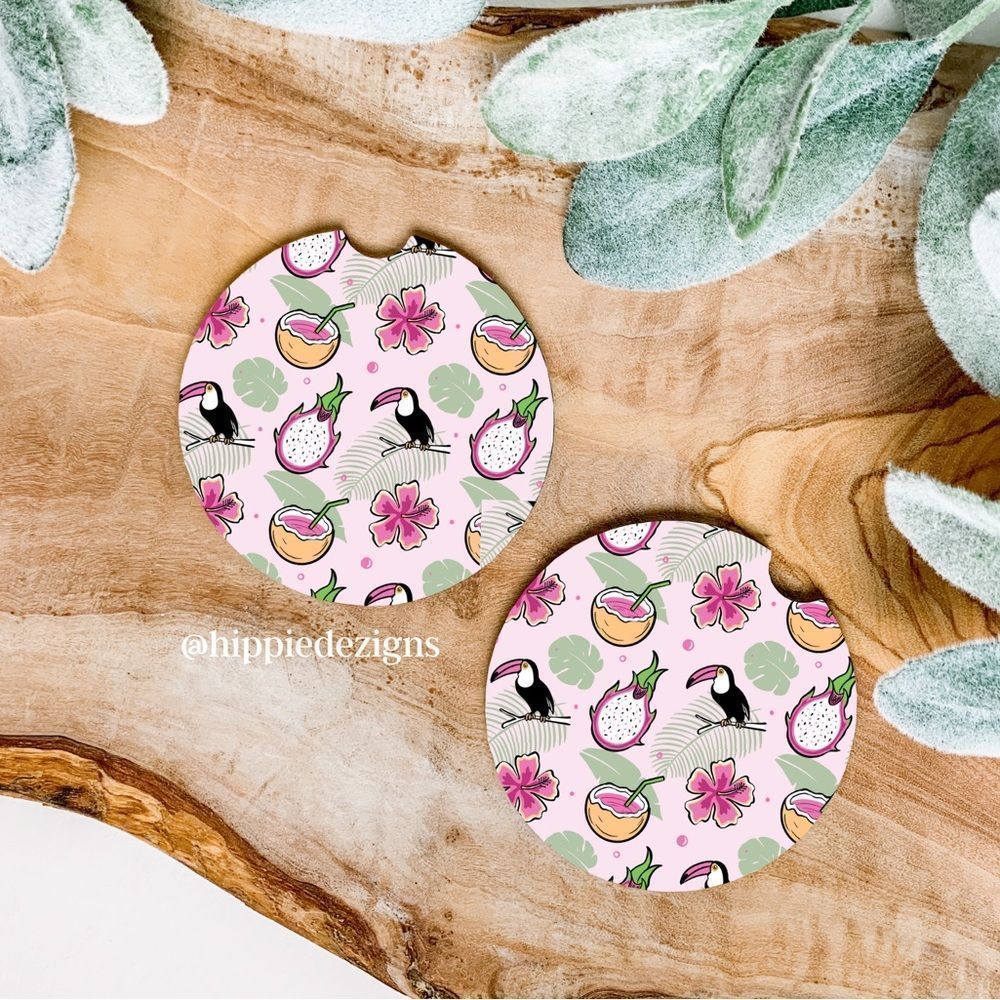 Pink Dragon Fruit Car Coaster Set | Cute Car Accessories